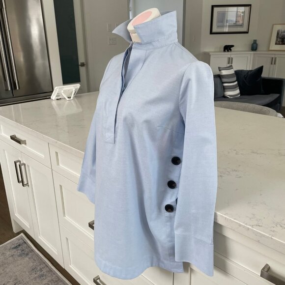Chico's Pull On 3 Button Cotton Tunic Top w Lg Button Detail Lt Blue Sz 2P NWOT - Picture 3 of 13
